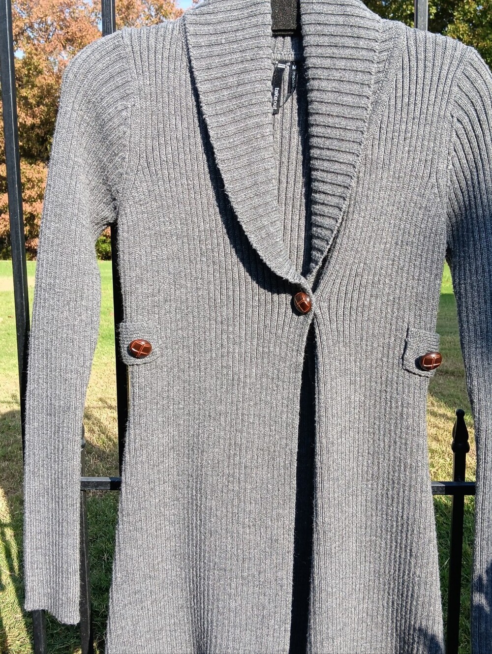 Take Out gray rib-knit cardigan sweater